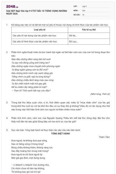Giải SBT Ngữ Văn lớp 9 CTST BÀI 10 TIẾNG VỌNG NHỮNG NGÀY QUA