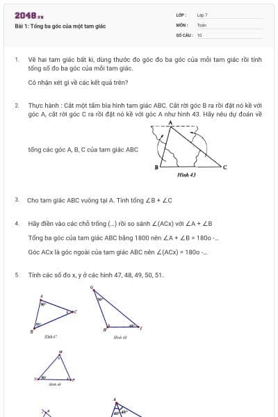 Bài 1: Tổng ba góc của một tam giác
