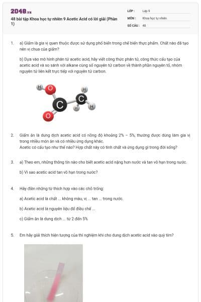 48 bài tập Khoa học tự nhiên 9 Acetic Acid có lời giải (Phần 1)