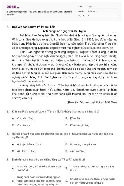 5 câu trắc nghiệm Trao đổi: Em đọc sách báo Cánh diều có đáp án