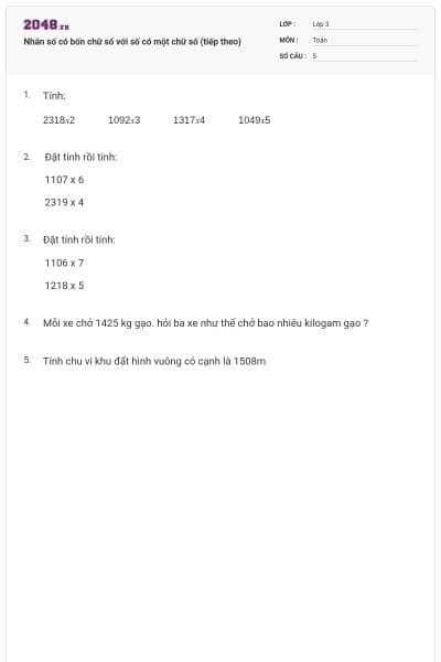 Nhân số có bốn chữ số với số có một chữ số (tiếp theo)