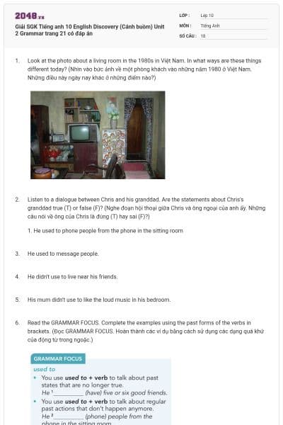 Giải SGK Tiếng anh 10 English Discovery (Cánh buồm) Unit 2 Grammar trang 21 có đáp án