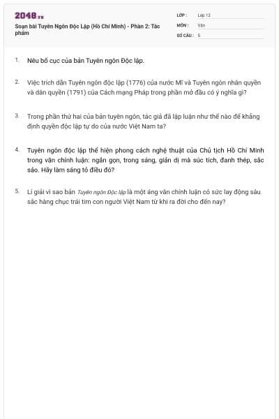 Soạn bài Tuyên Ngôn Độc Lập (Hồ Chí Minh) - Phần 2: Tác phẩm