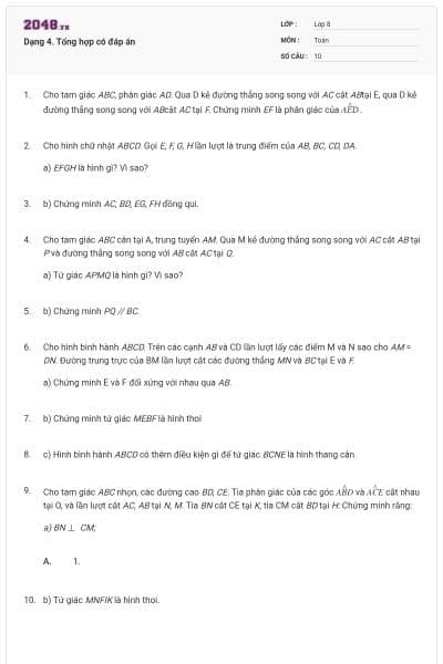 Dạng 4. Tổng hợp có đáp án