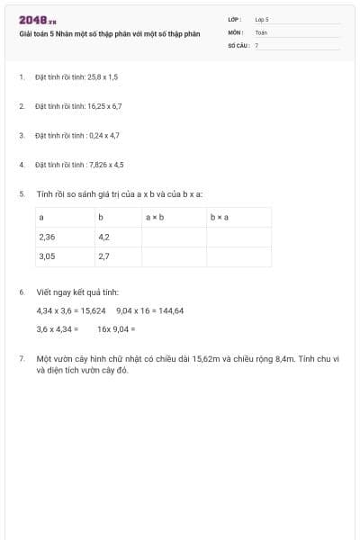 Giải toán 5 Nhân một số thập phân với một số thập phân