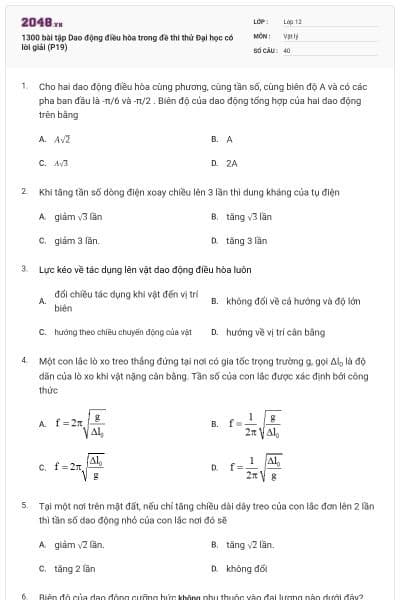 1300 bài tập Dao động điều hòa trong đề thi thử Đại học có lời giải (P19)
