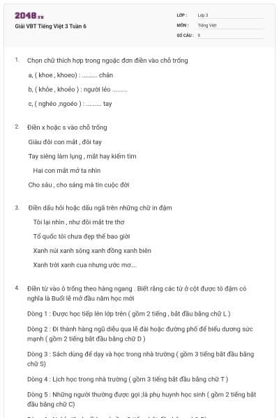 Giải VBT Tiếng Việt 3 Tuần 6