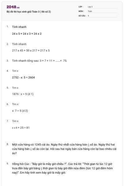 Bộ đề thi học sinh giỏi Toán 3 ( Đề số 2)