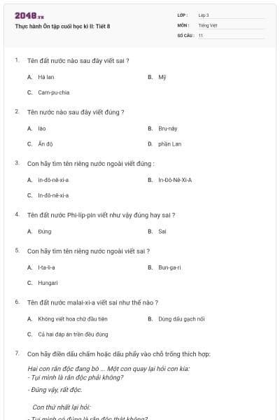 Thực hành Ôn tập cuối học kì II: Tiết 8