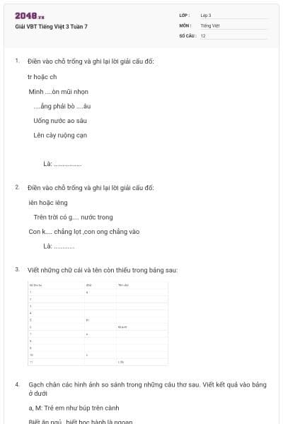 Giải VBT Tiếng Việt 3 Tuần 7