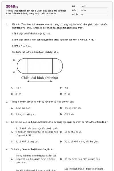 15 câu Trắc nghiệm Tin học 6 Cánh diều Bài 2: Mô tả thuật toán. Cấu trúc tuần tự trong thuật toán có đáp án