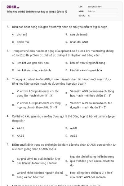 Tổng hợp thi thử Sinh Học cực hay có lời giải (Đề số 7)
