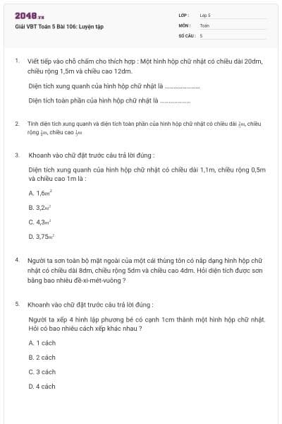 Giải VBT Toán 5 Bài 106: Luyện tập