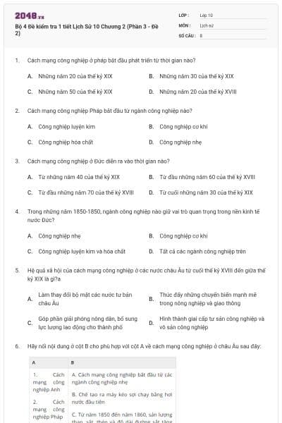 Bộ 4 Đề kiểm tra 1 tiết Lịch Sử 10 Chương 2 (Phần 3 - Đề 2)