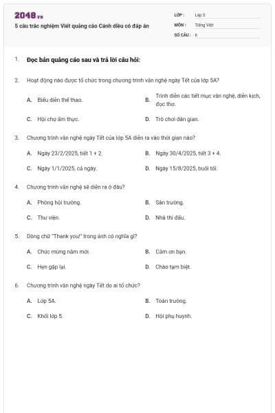 5 câu trắc nghiệm Viết quảng cáo Cánh diều có đáp án
