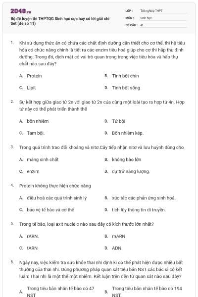 Bộ đề luyện thi THPTQG Sinh học cực hay có lời giải chi tiết (đề số 11)