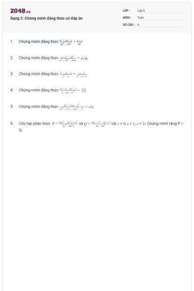 Dạng 2: Chứng minh đẳng thức có đáp án