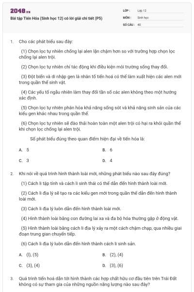 Bài tập Tiến Hóa (Sinh học 12) có lời giải chi tiết (P5)
