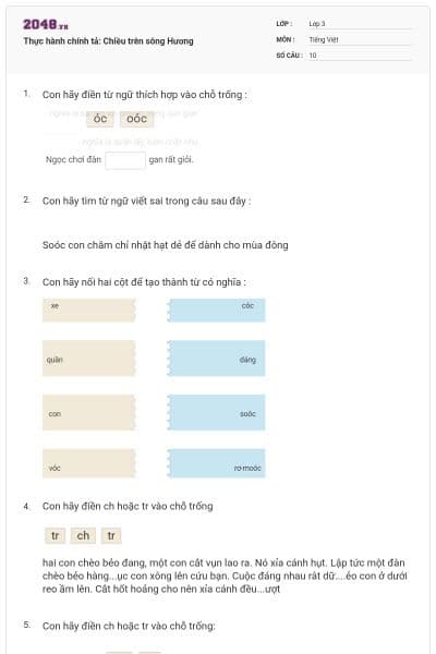 Thực hành chính tả: Chiều trên sông Hương