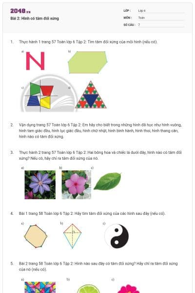 Bài 2: Hình có tâm đối xứng