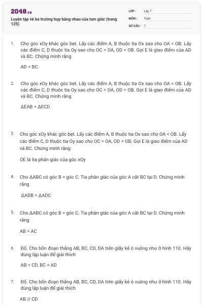 Luyện tập về ba trường hợp bằng nhau của tam giác (trang 125)