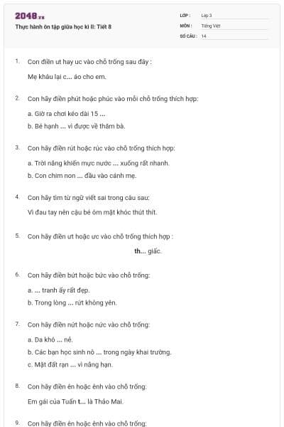 Thực hành ôn tập giữa học kì II: Tiết 8