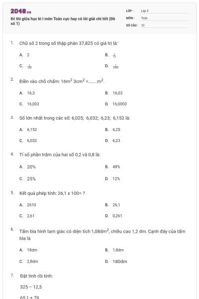 Đề thi giữa học kì I môn Toán cực hay có lời giải chi tiết (Đề số 1)
