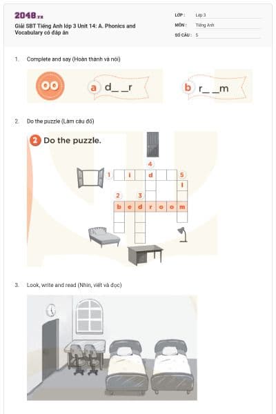Giải SBT Tiếng Anh lớp 3 Unit 14: A. Phonics and Vocabulary có đáp án