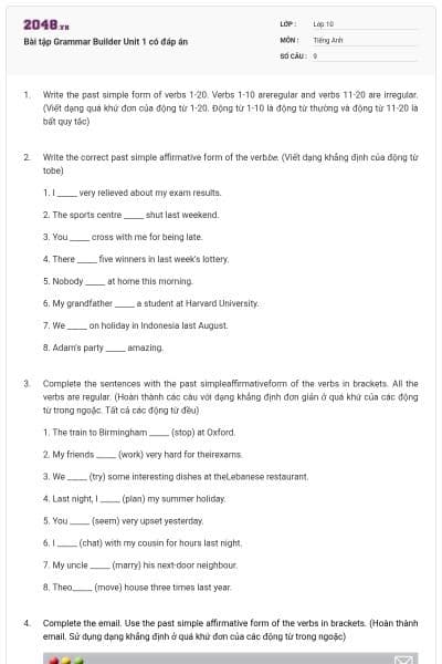 Bài tập Grammar Builder Unit 1 có đáp án