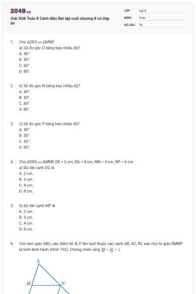 Giải SGK Toán 8 Cánh diều Bài tập cuối chương 8 có đáp án