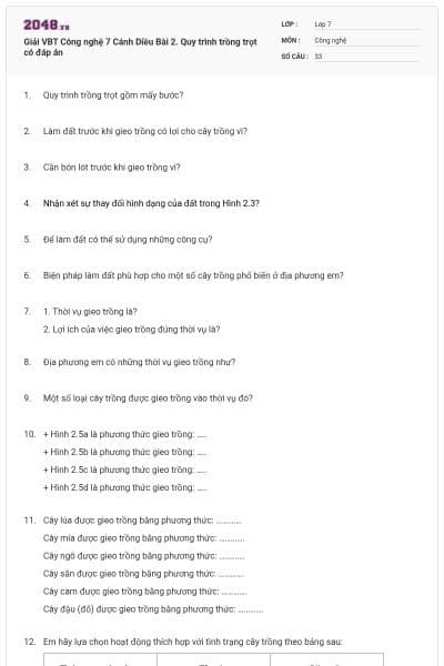 Giải VBT Công nghệ 7 Cánh Diều Bài 2. Quy trình trồng trọt có đáp án