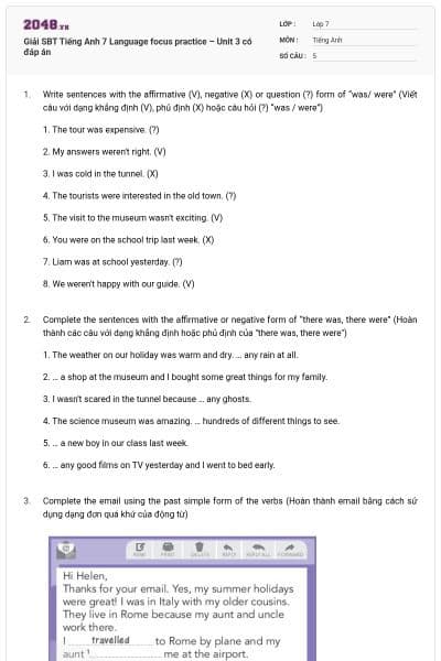 Giải SBT Tiếng Anh 7 Language focus practice – Unit 3 có đáp án