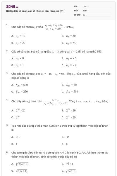 Bài tập Cấp số cộng, cấp số nhân cơ bản, nâng cao (P1)