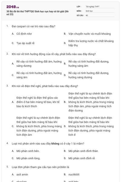 30 Bộ đề thi thử THPTQG Sinh học cực hay có lời giải (Đề số 23)
