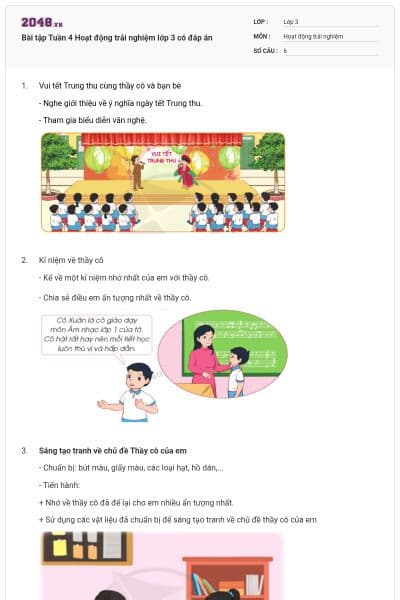 Bài tập Tuần 4 Hoạt động trải nghiệm lớp 3 có đáp án
