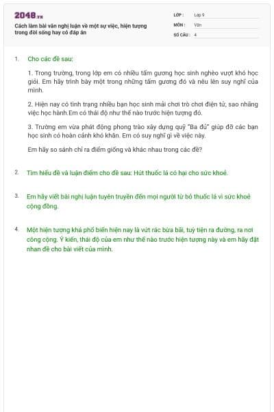 Cách làm bài văn nghị luận về một sự việc, hiện tượng trong đời sống hay có đáp án