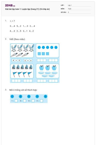 Giải bài tập toán 1: Luyện tập (trang 21) (Có đáp án)