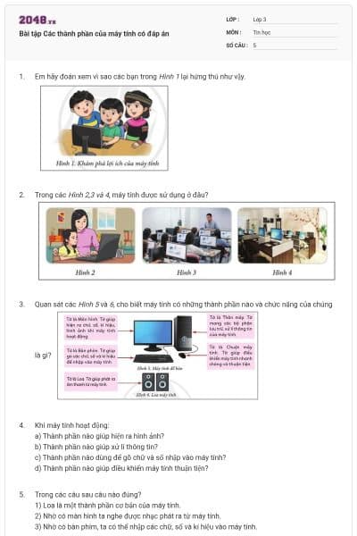 Bài tập Các thành phần của máy tính có đáp án