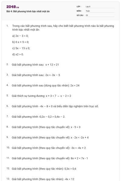 Bài 4: Bất phương trình bậc nhất một ẩn