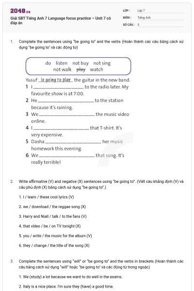 Giải SBT Tiếng Anh 7 Language focus practice – Unit 7 có đáp án