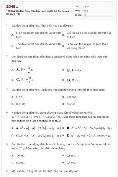 1300 bài tập Dao động điều hòa trong đề thi thử Đại học có lời giải (P14)