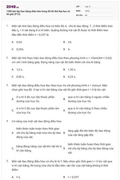1300 bài tập Dao động điều hòa trong đề thi thử Đại học có lời giải (P13)