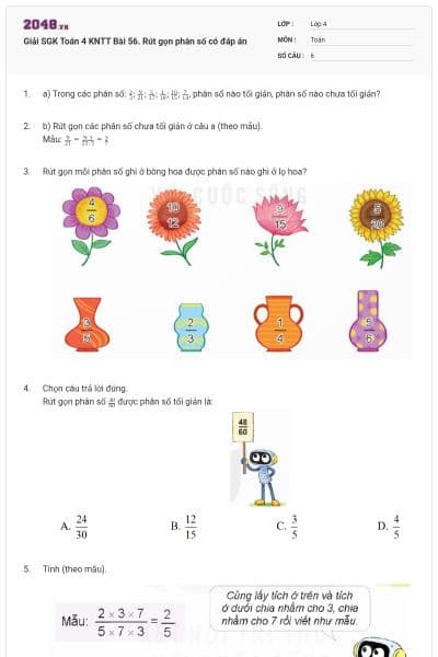 Giải SGK Toán 4 KNTT Bài 56. Rút gọn phân số có đáp án