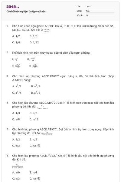 Câu hỏi trắc nghiệm ôn tập cuối năm