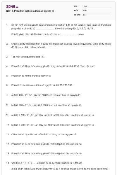 Bài 11. Phân tích một số ra thừa số nguyên tố