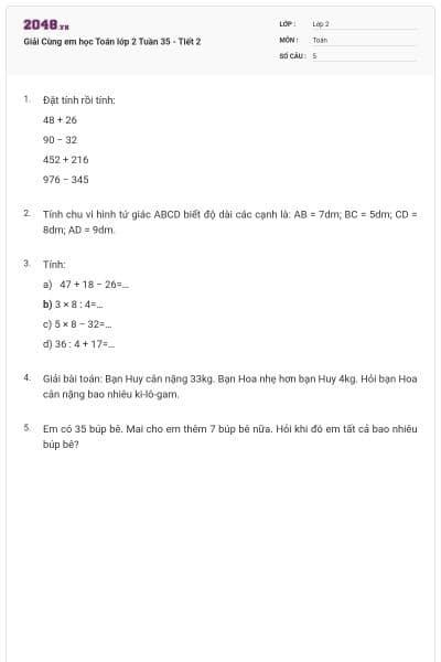 Giải Cùng em học Toán lớp 2 Tuần 35 - Tiết 2