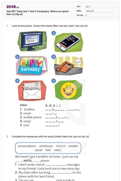 Giải SBT Tiếng Anh 7 Unit 2 Vocabulary: Where we spend time có đáp án