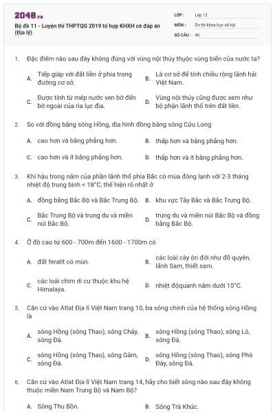 Bộ đề 11 - Luyện thi THPTQG 2019 tổ hợp KHXH có đáp án (Địa lý)