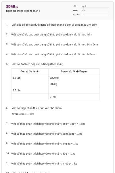 Luyện tập chung trang 48 phần 1