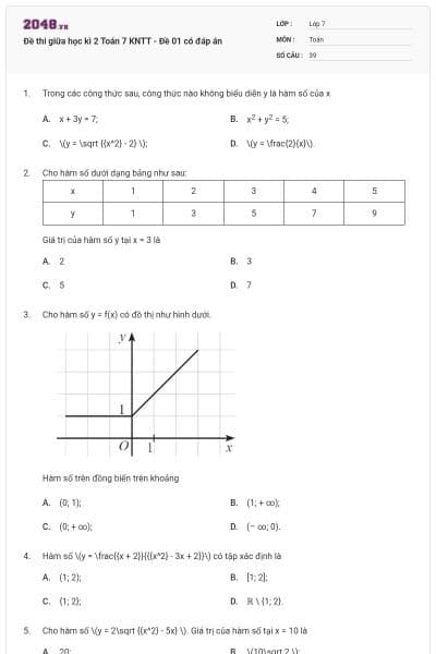 Đề thi giữa học kì 2 Toán 7 KNTT - Đề 01 có đáp án